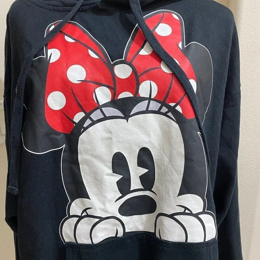 Disney Adult Minnie Peeking Pullover Hoodie Black - Picture 2 of 7